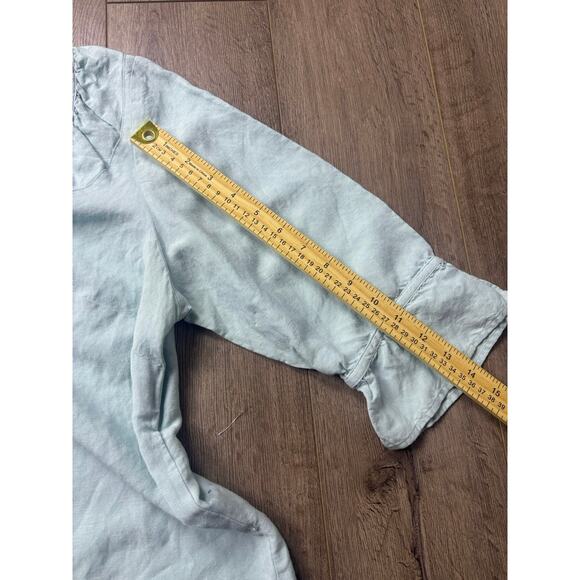 Lane Bryant Linen Rayon Peasant Blouse 14/16 Light Blue 3/4 Sleeve Boho - Picture 5 of 7